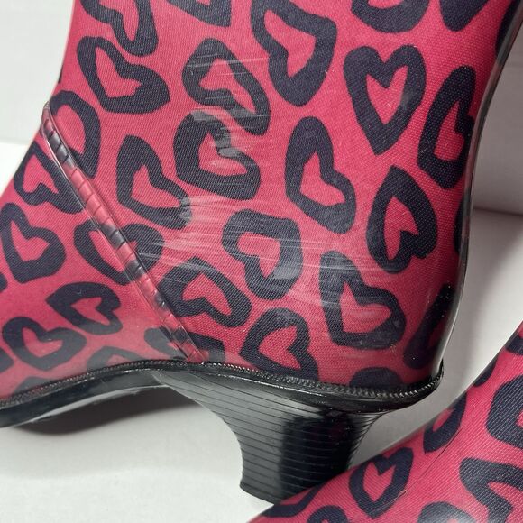 MARC JACOBS Heart Print Pink Rubber Heeled Rain Boots Womens Size 5.5 ITALY MADE - Picture 4 of 9